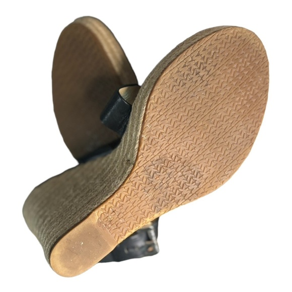 Michael Kors Black Leather Wedge Espadrille Sandals Size 10 Open Toe Ankle Strap - Picture 8 of 11